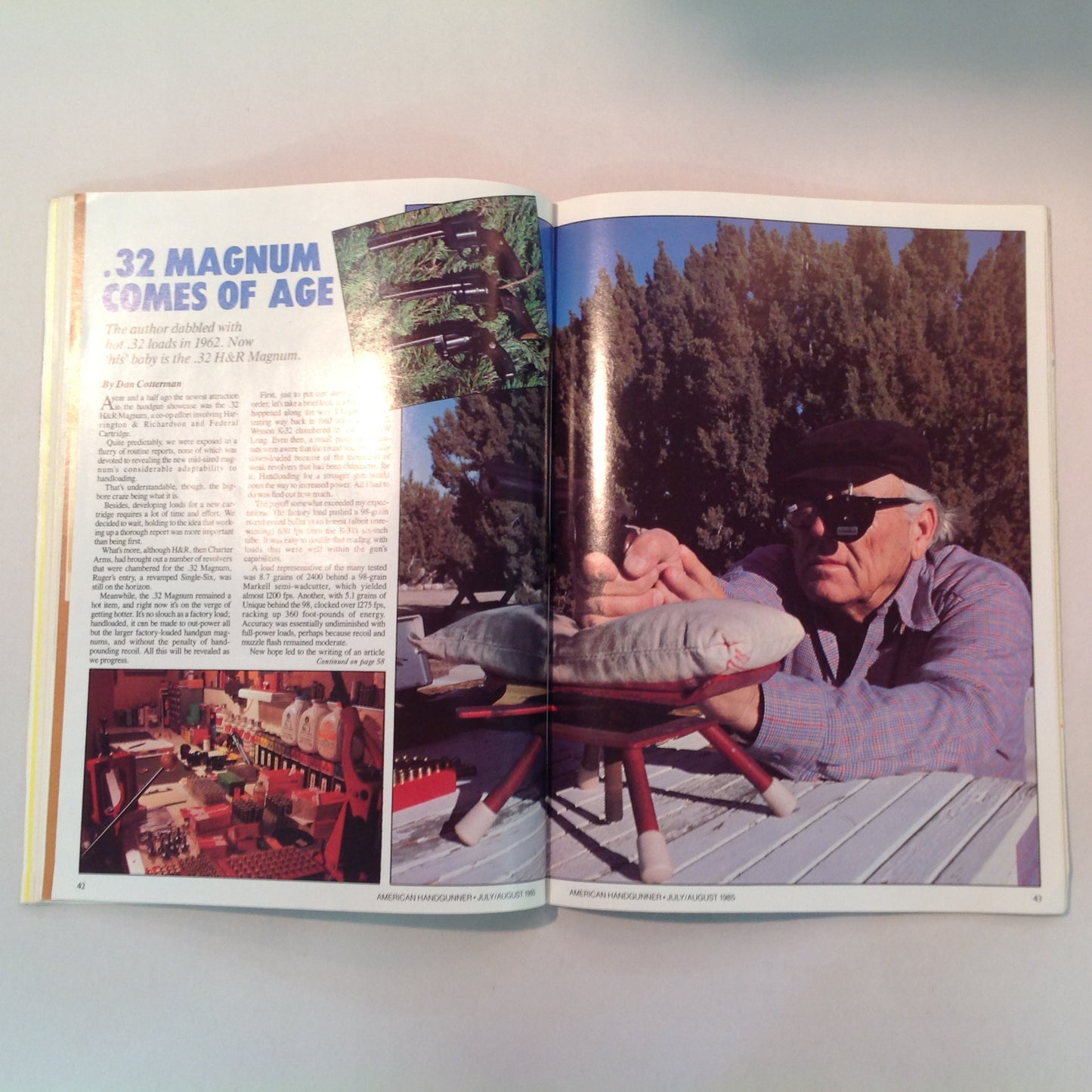 Vintage Jul/Aug 1985 American Handgunner Magazine The Wilson Accu-Comp .32 H&R Magnum Taurus M-66 Handguns of the Safari Club
