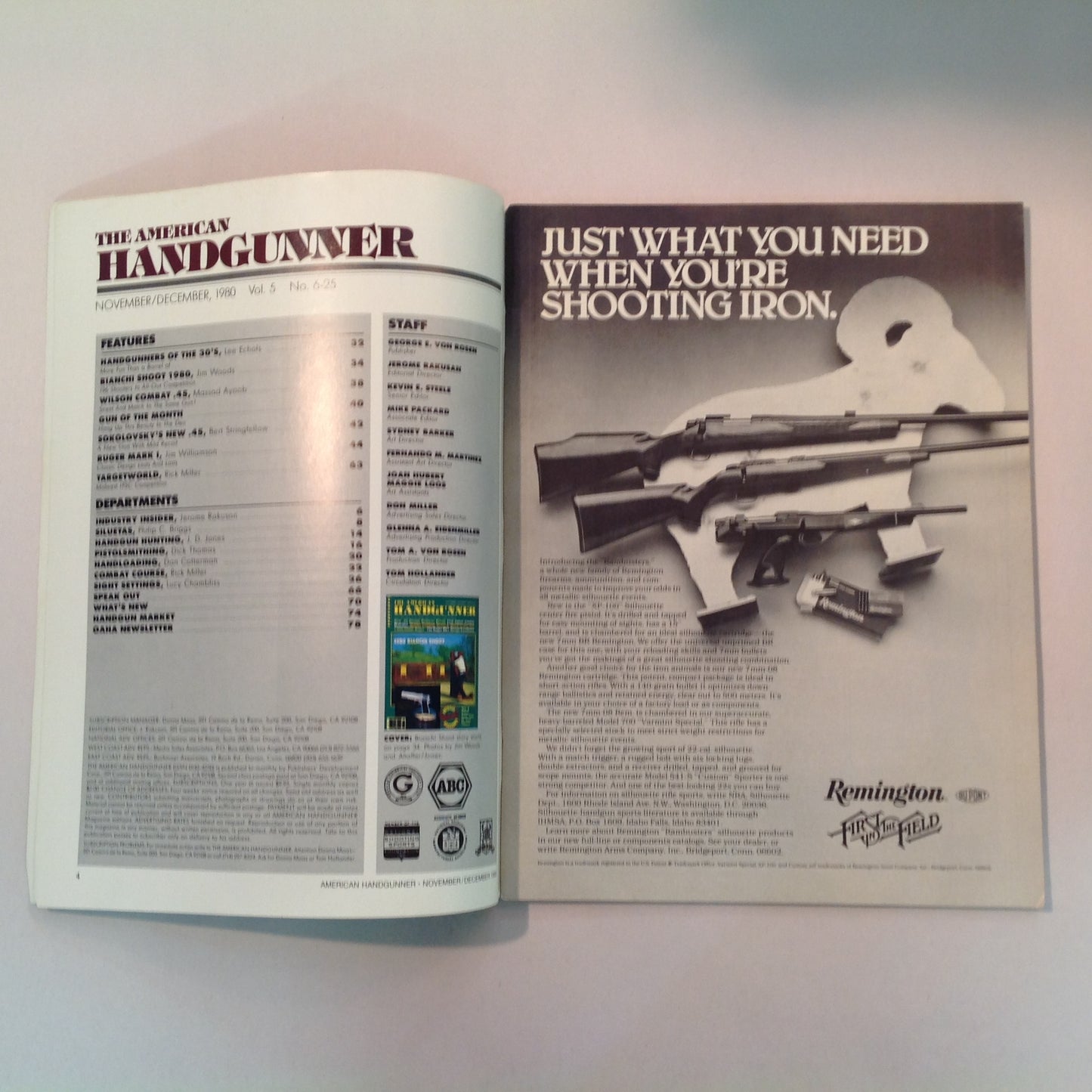 Vintage Nov/Dec 1980 The American Handgunner Magazine 1980 Bianchi Shoot Custom Safari Gun Giveaway
