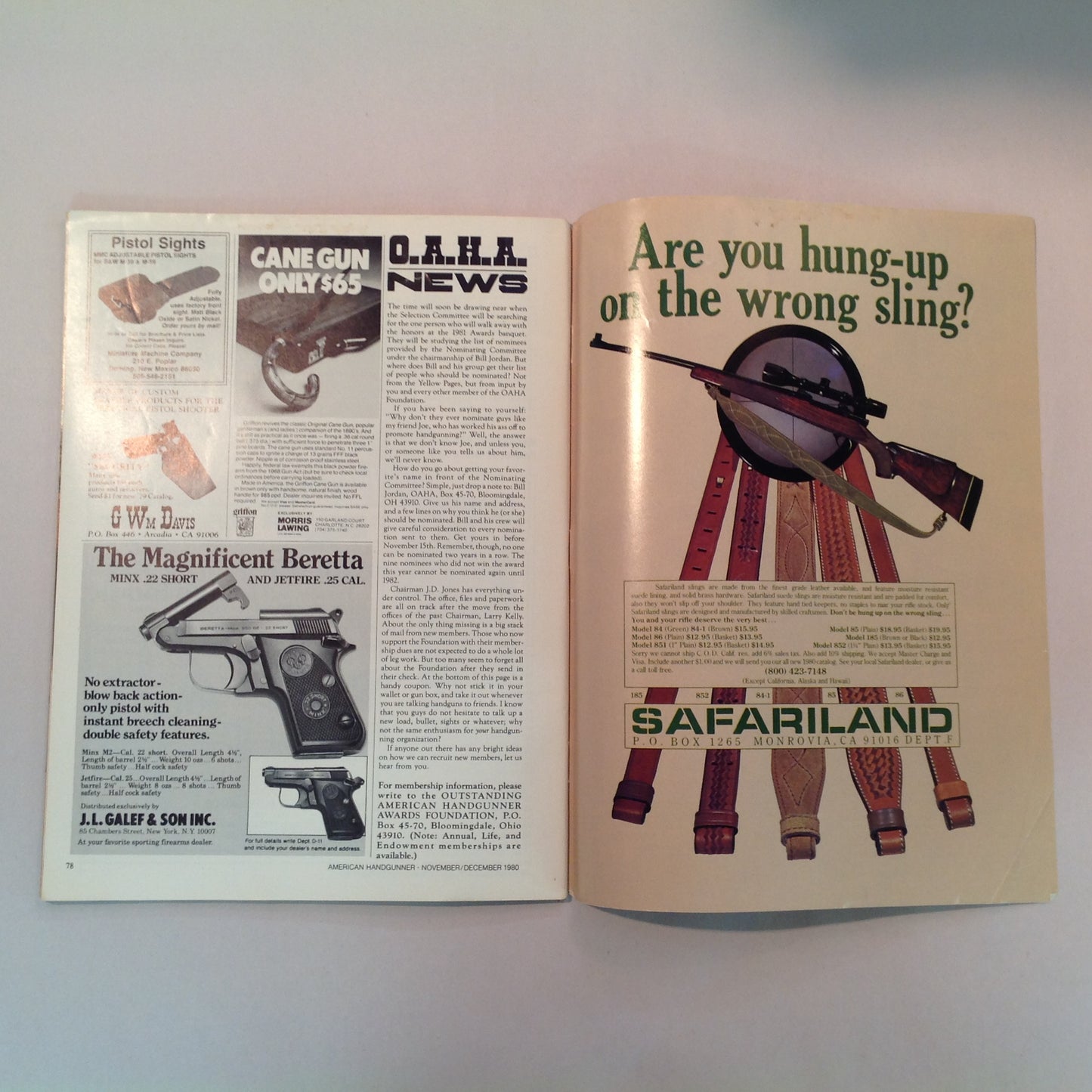 Vintage Nov/Dec 1980 The American Handgunner Magazine 1980 Bianchi Shoot Custom Safari Gun Giveaway