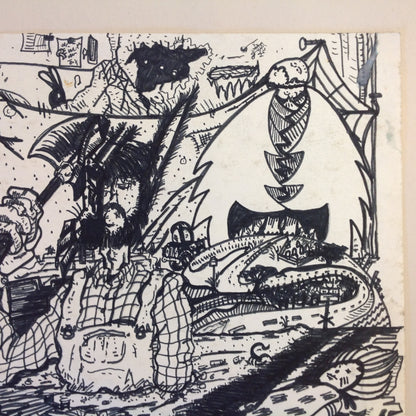 Vintage 1992 Folk Art Surruralism Ink Drawing on Paper "Midwest Kitchen Floor" Retlaw