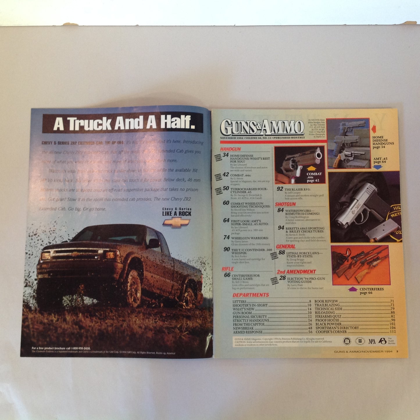 Vintage Nov 1994 Guns & Ammo Magazine Home Defense Handguns