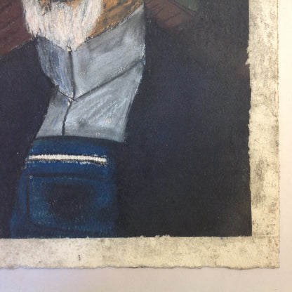 Vintage 1991 Folk Art Surruralism Pastel Drawing on Paper "Portrait of the Artist as an Old Man (in The Waiting Room)"" Retlaw