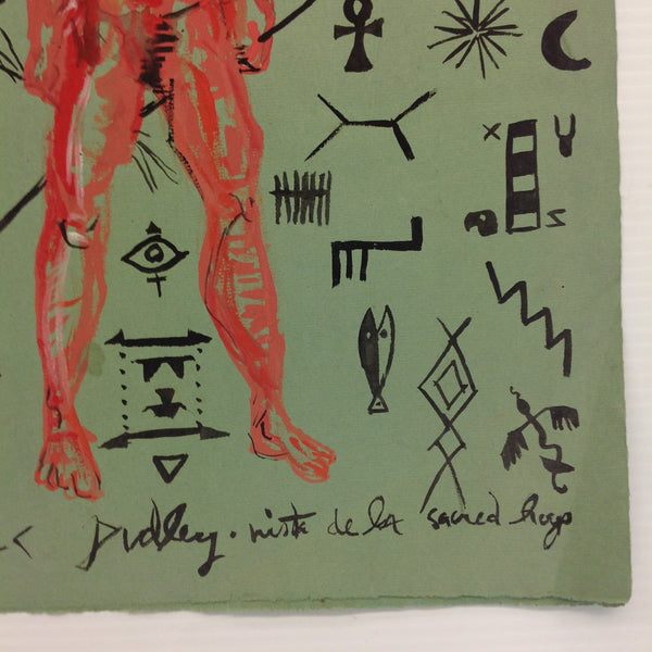 Vintage 1992 Folk Art Surruralism Gouache Painting on Paper "Dudley (Vista de la Sacred Hoop)" Retlaw