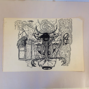 Vintage 1992 Folk Art Surruralism Ink Drawing on Paper "Desolate Weakness" Retlaw