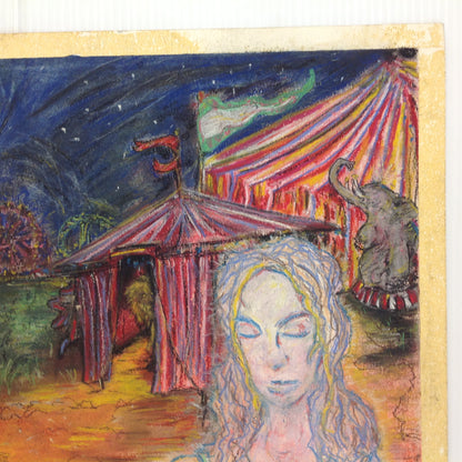 Vintage 1992 Folk Art Surruralism Pastel Drawing on Paper "Ghost of a Circus" Retlaw