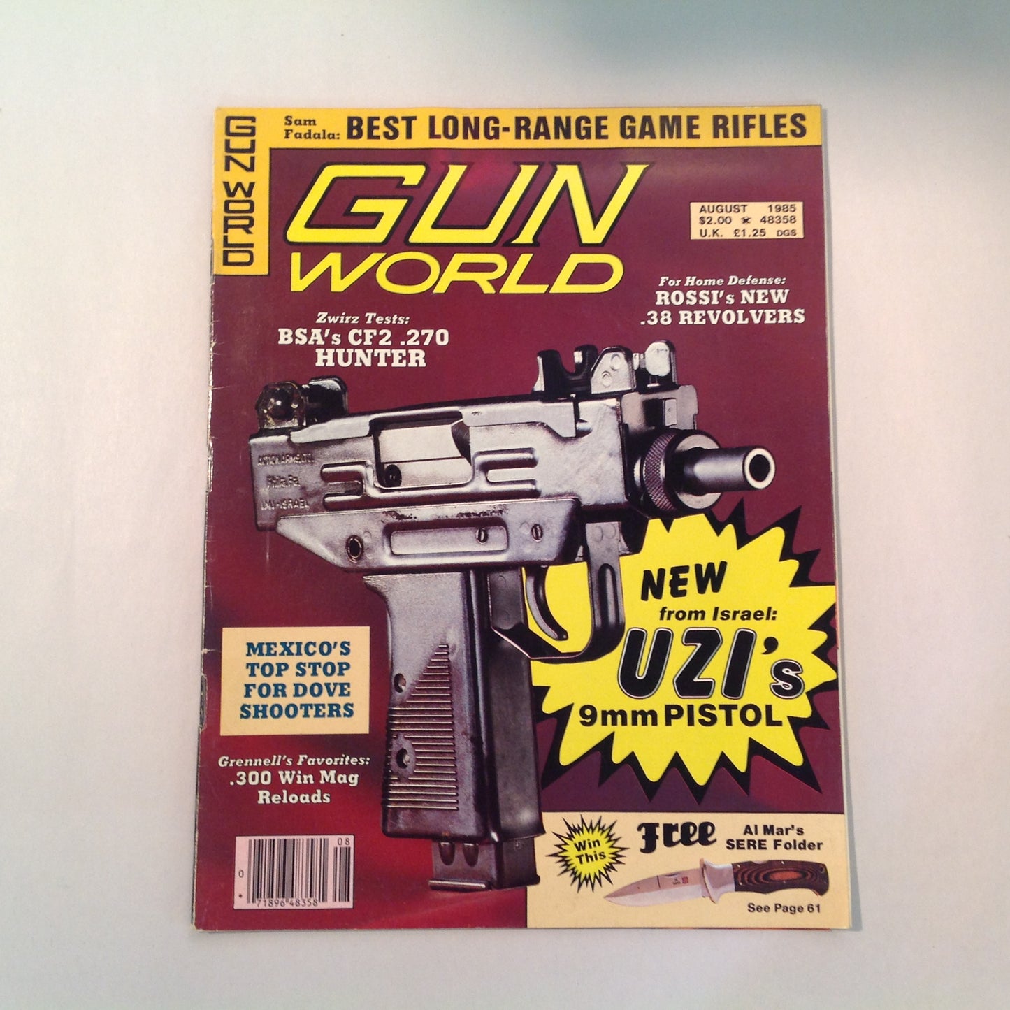 Vintage Aug 1985 Gun World Magazine BSA's CF2 .270 Rossi's .38 Revolvers Uzi 9mm Pistol Mexico Dove Shooters