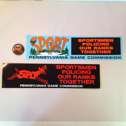 Vintage 1980's 3Pc Pennsylvania Game Commission SPORT Bumper Stickers Pinback