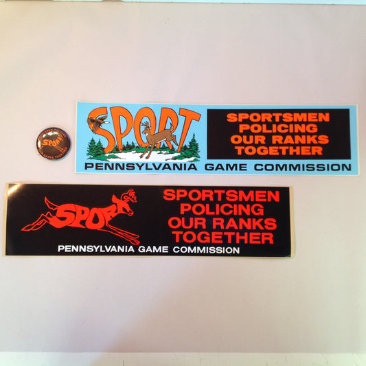 Vintage 1980's 3Pc Pennsylvania Game Commission SPORT Bumper Stickers Pinback