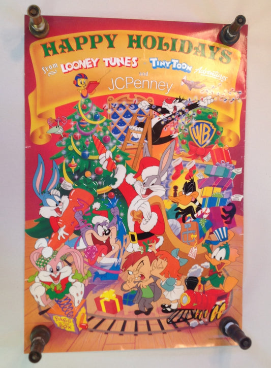 Vintage 1990 Looney Tunes Tiny Toons J C Penney Happy Holidays Color Poster WB90