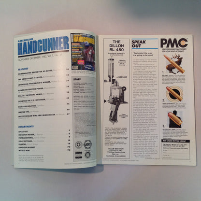 Vintage Nov/Dec 1982 American Handgunner Magazine CCI Blazer Ammo T/C Contender Sojolovsky .45 Fowler Wins Bianchi Cup Again