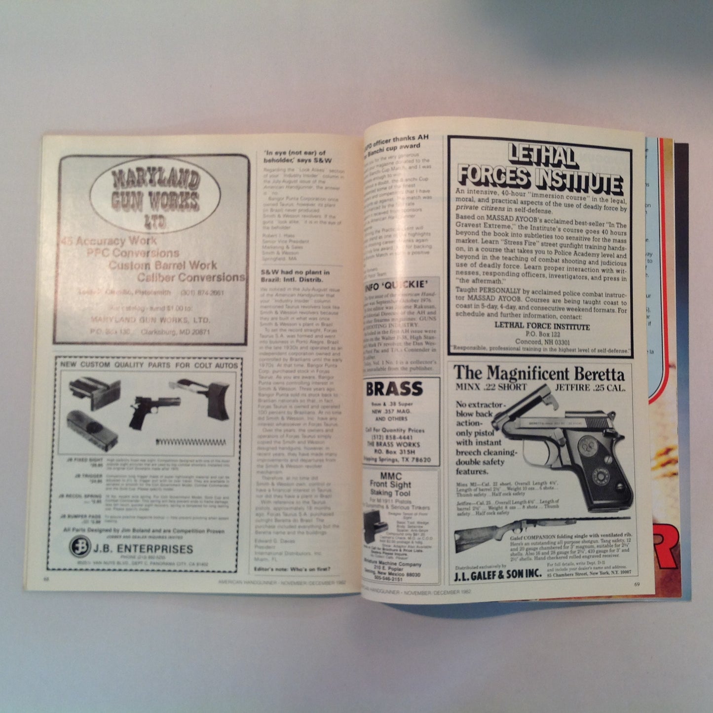 Vintage Nov/Dec 1982 American Handgunner Magazine CCI Blazer Ammo T/C Contender Sojolovsky .45 Fowler Wins Bianchi Cup Again