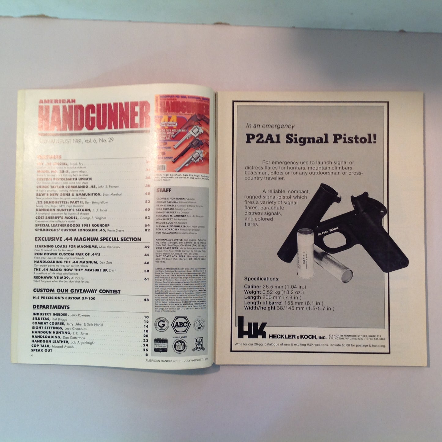 Vintage Jul/Aug 1981 American Handgunner Magazine .44 Magnums 9mm Revolvers 1981 Leathergoods Directory