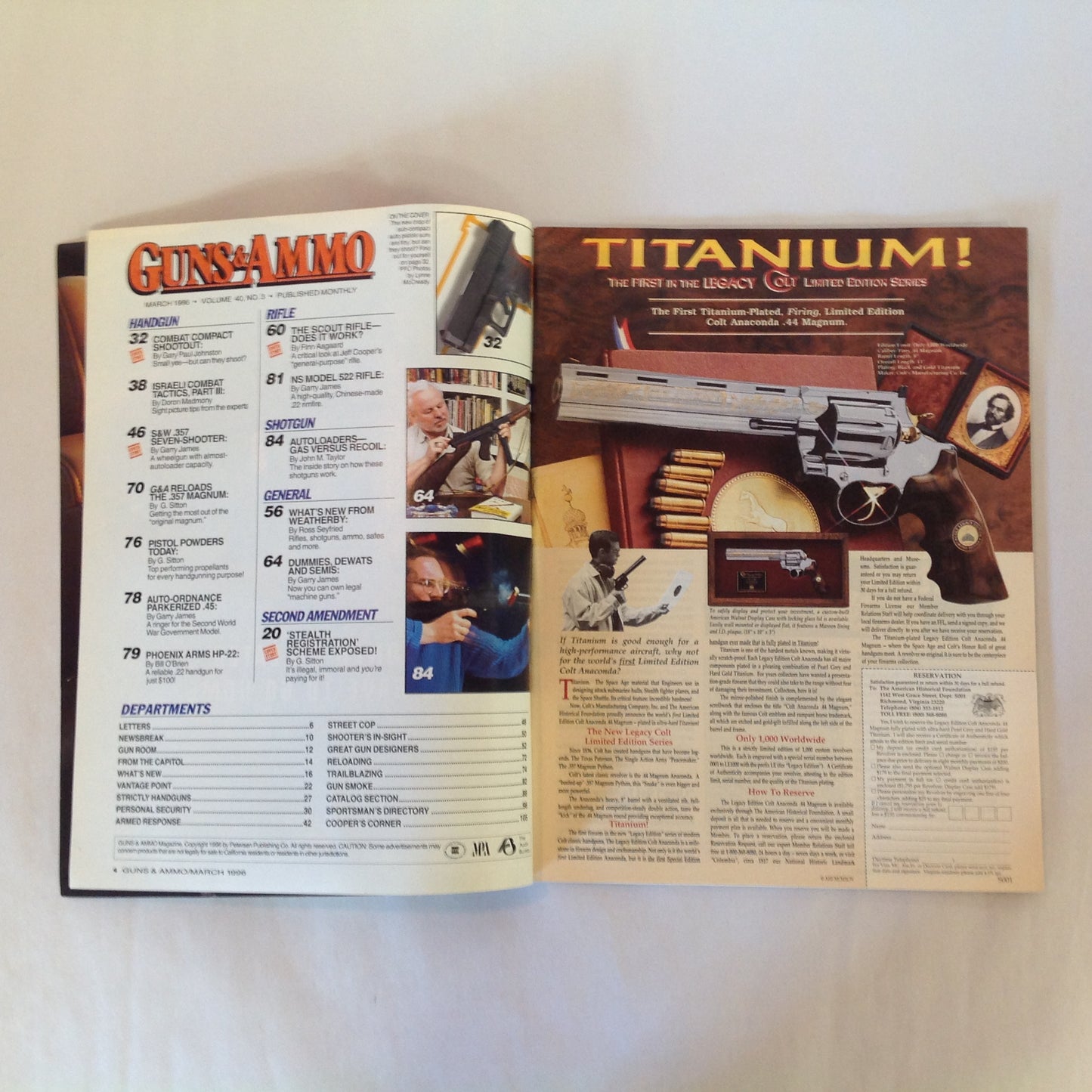 Vintage Mar 1996 Guns & Ammo Magazine Combat Compacts First Looks