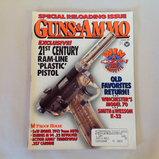 Vintage Feb 1990 Guns & Ammo Magazine 21st Century Ram-Line Plastic Pistol