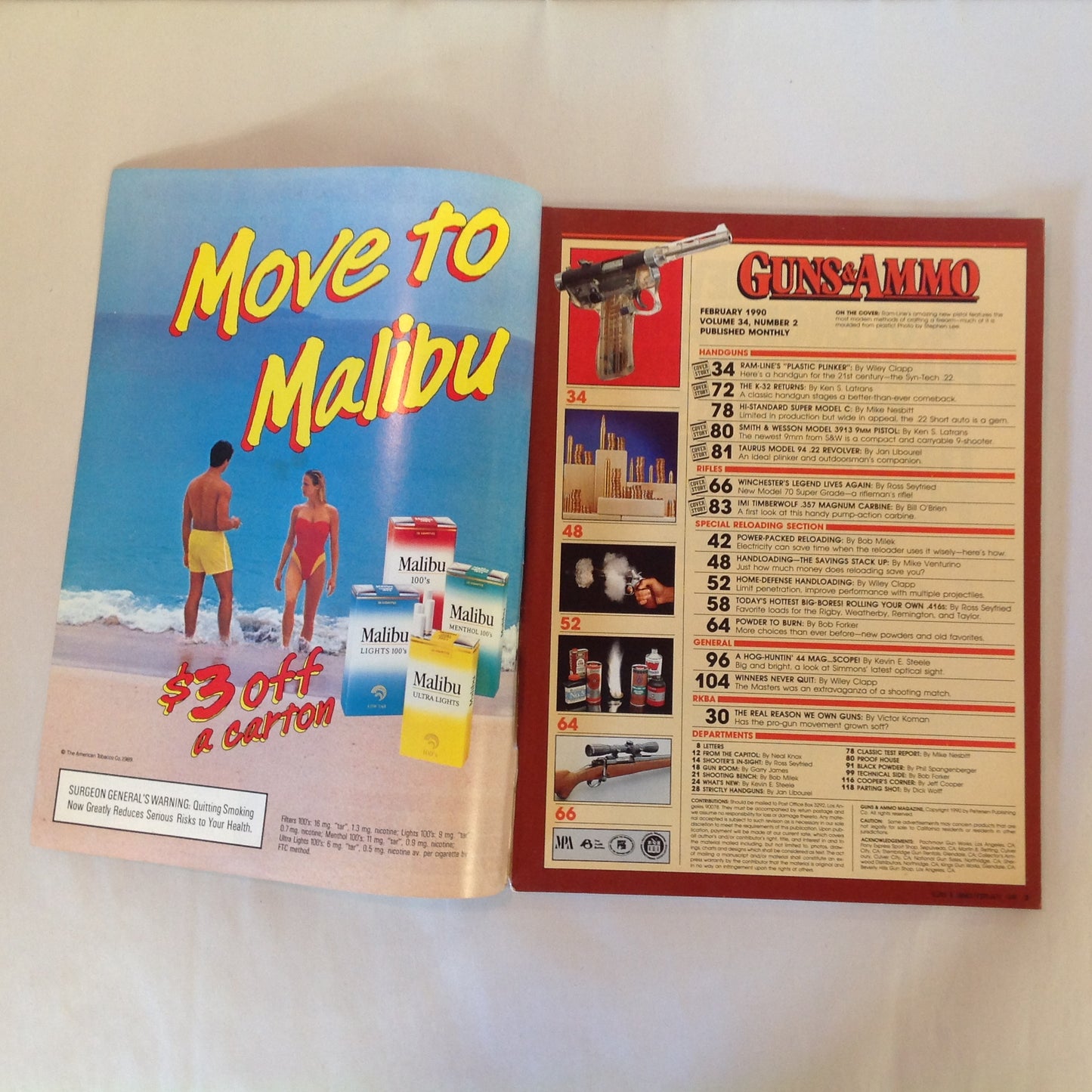 Vintage Feb 1990 Guns & Ammo Magazine 21st Century Ram-Line Plastic Pistol