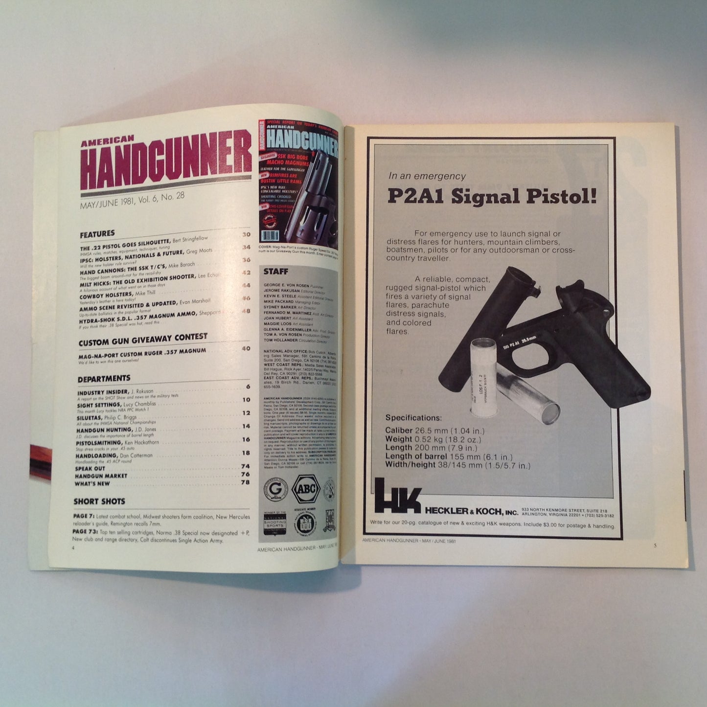 Vintage May/Jun 1981 American Handgunner Magazine SSK Big Bore Macho Magnums Rimfires Shooting Crooked Today's Handgun Ammo
