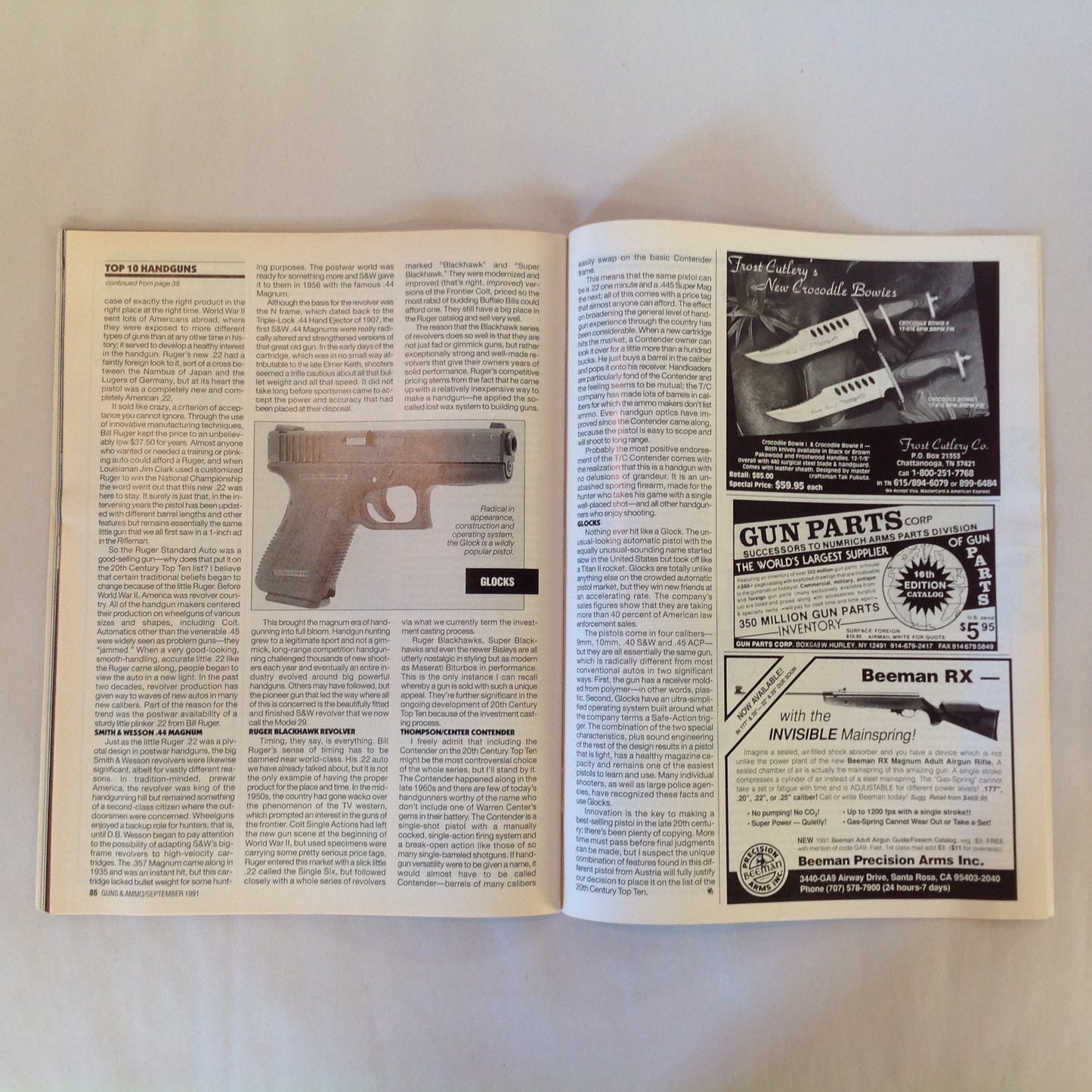 Vintage Sep 1991 Guns & Ammo Magazine Top 1 Handguns Rifles Cartridges of the 20th Century