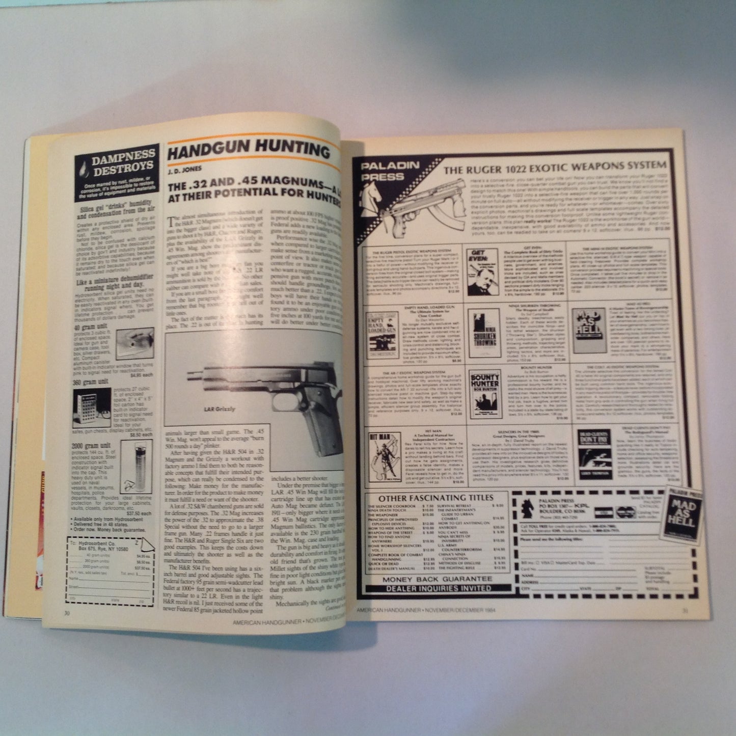 Vintage Nov/Dec 1984 American Handgunner Magazine .38 Super Today Bianchi Cup VI Full House .45 Auto Pistols That Didn't Make It