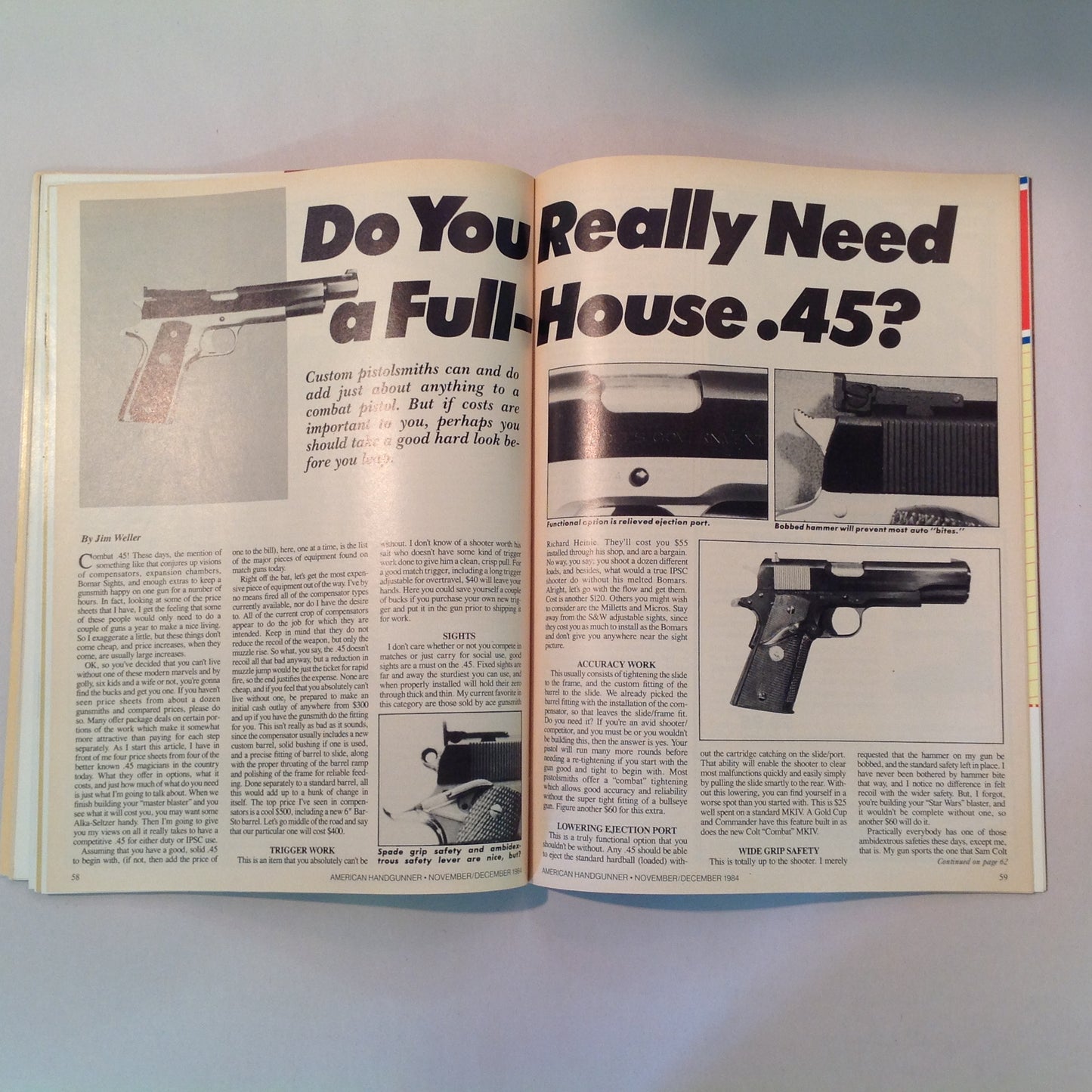 Vintage Nov/Dec 1984 American Handgunner Magazine .38 Super Today Bianchi Cup VI Full House .45 Auto Pistols That Didn't Make It