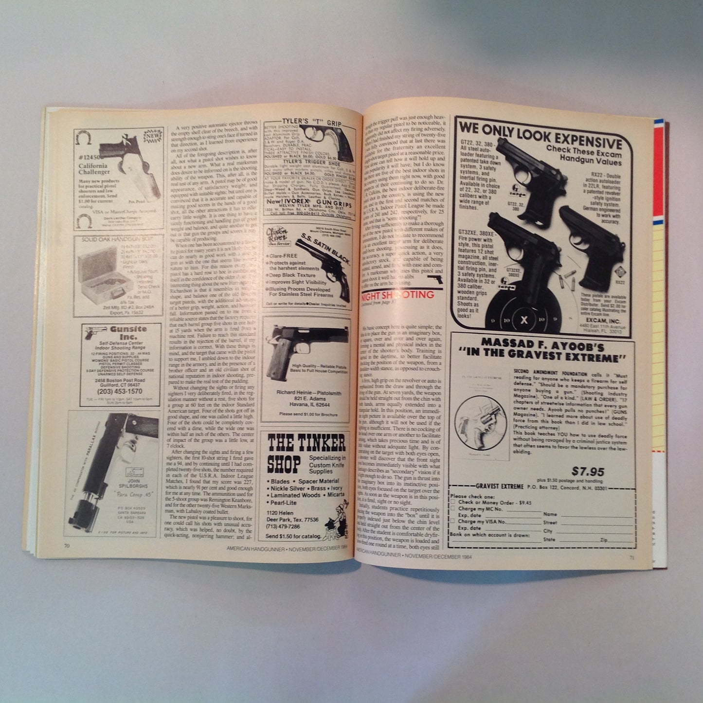 Vintage Nov/Dec 1984 American Handgunner Magazine .38 Super Today Bianchi Cup VI Full House .45 Auto Pistols That Didn't Make It