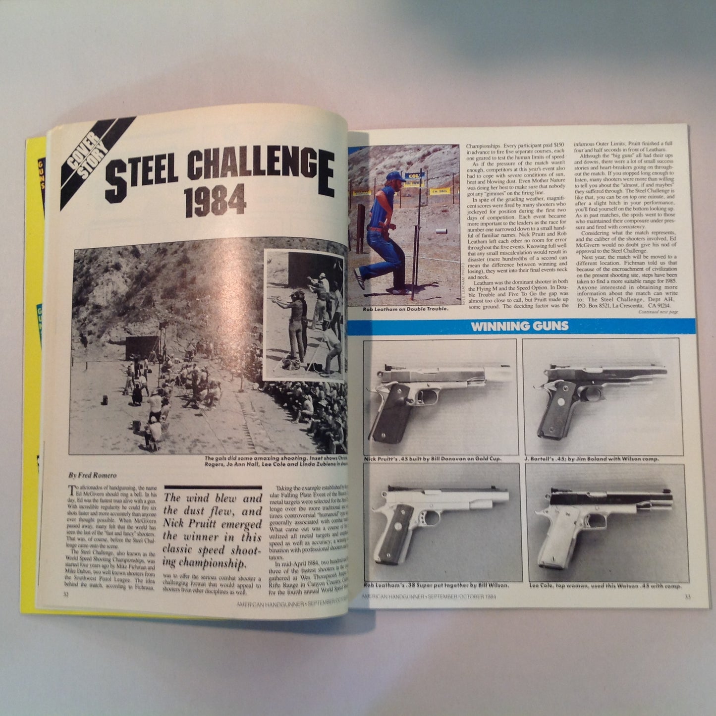 Vintage Sep/Oct 1984 American Handgunner Magazine Nick Pruitt Wins Steel Challenge 1984 Comp Guns Gammon .38 Super Danish Precision: Enter the Agner