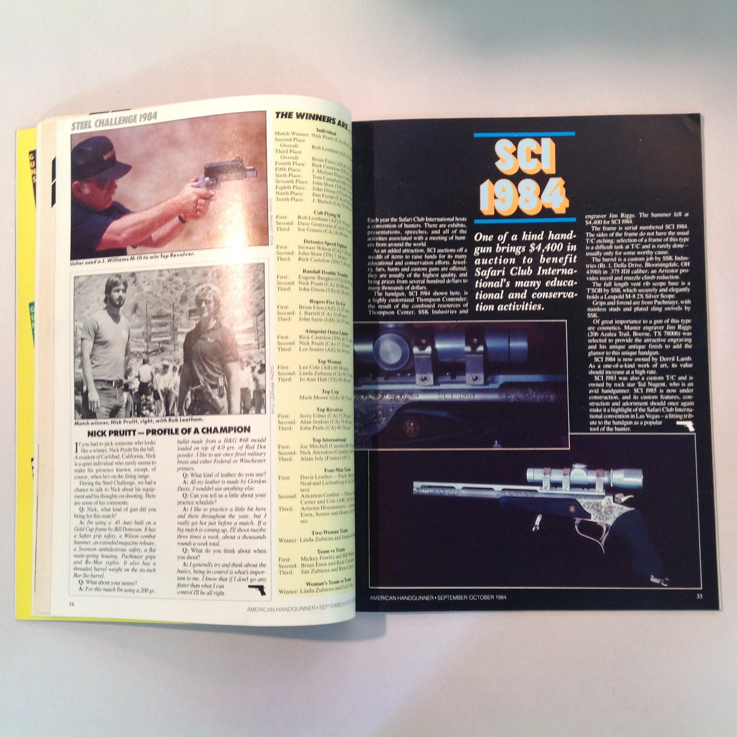 Vintage Sep/Oct 1984 American Handgunner Magazine Nick Pruitt Wins Steel Challenge 1984 Comp Guns Gammon .38 Super Danish Precision: Enter the Agner