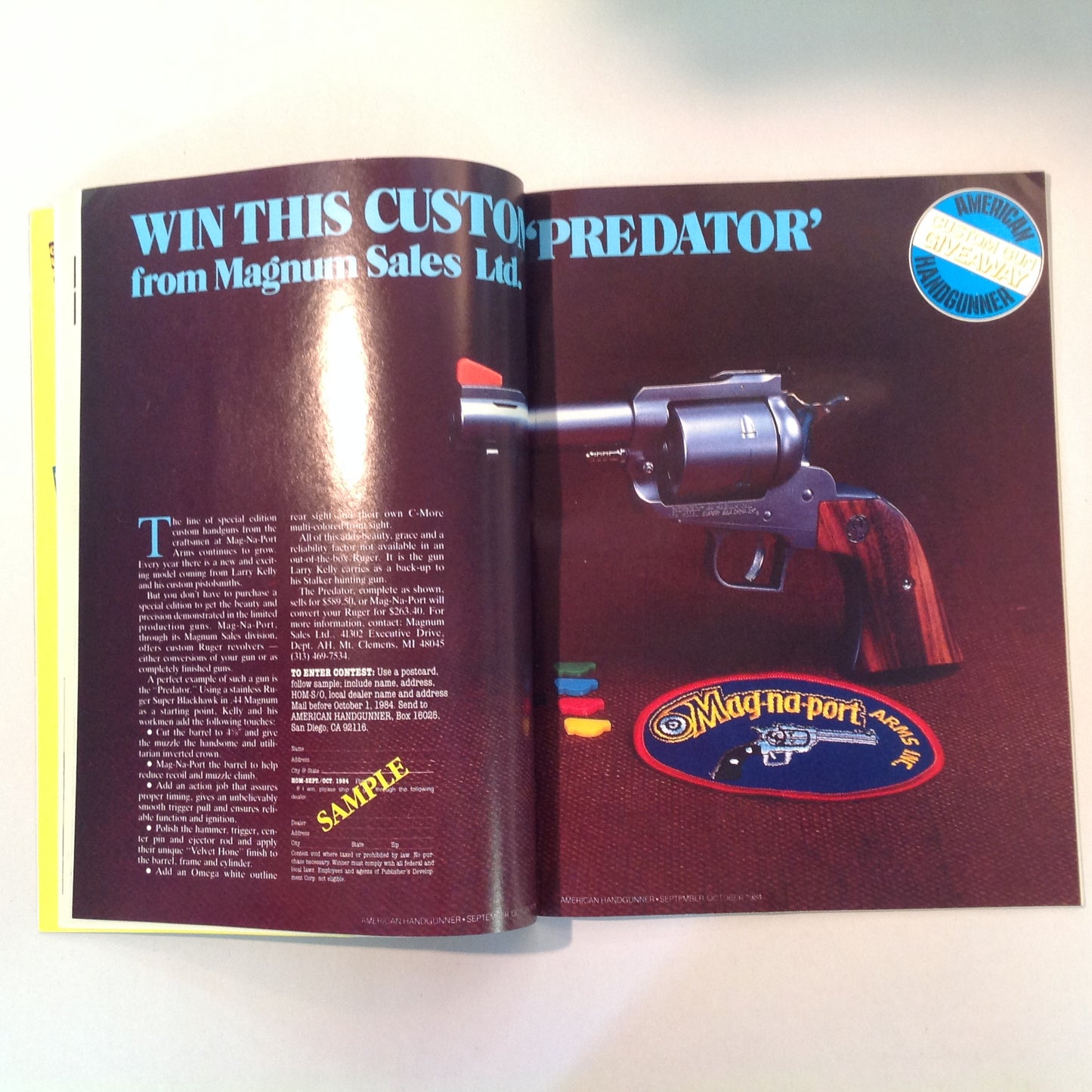 Vintage Sep/Oct 1984 American Handgunner Magazine Nick Pruitt Wins Steel Challenge 1984 Comp Guns Gammon .38 Super Danish Precision: Enter the Agner