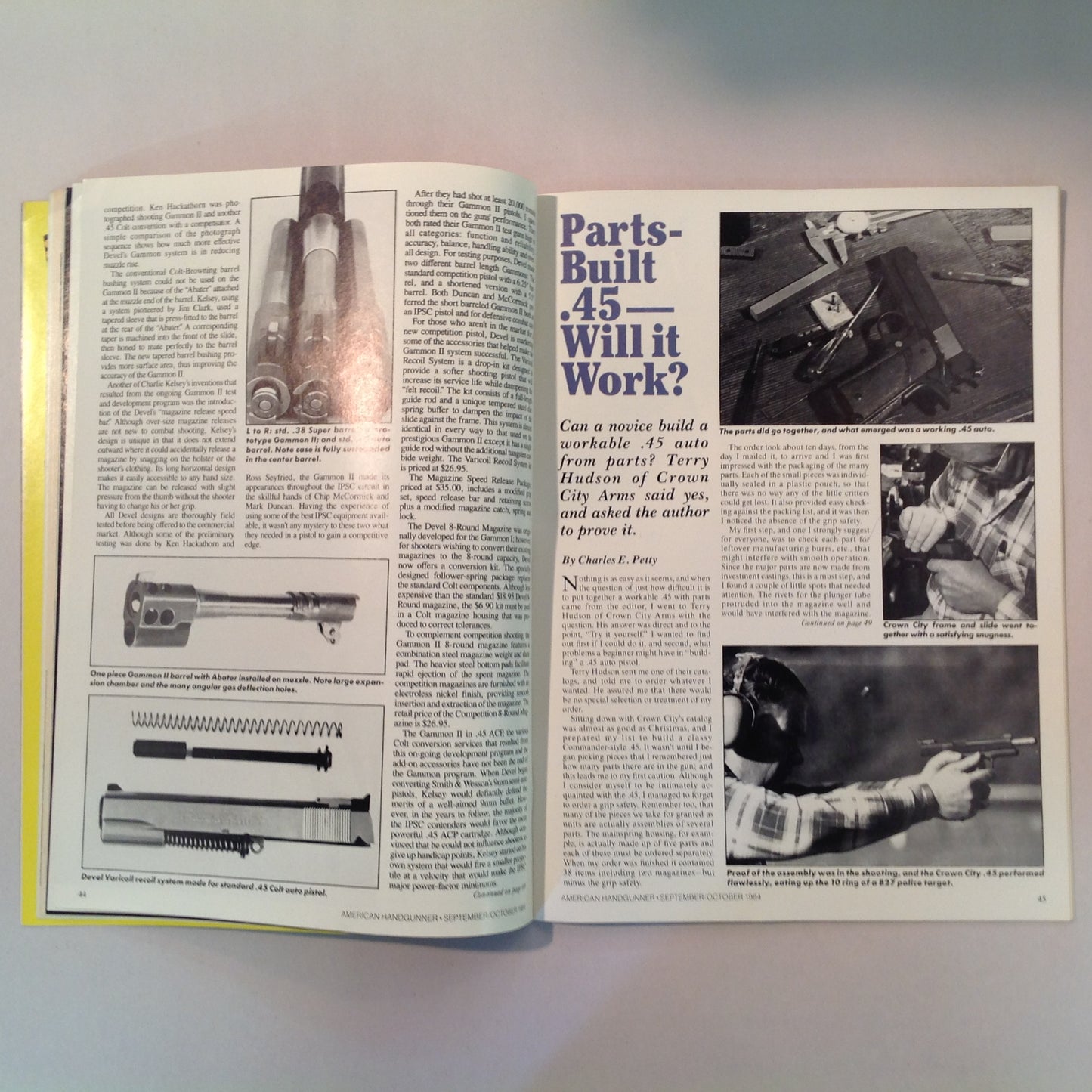 Vintage Sep/Oct 1984 American Handgunner Magazine Nick Pruitt Wins Steel Challenge 1984 Comp Guns Gammon .38 Super Danish Precision: Enter the Agner
