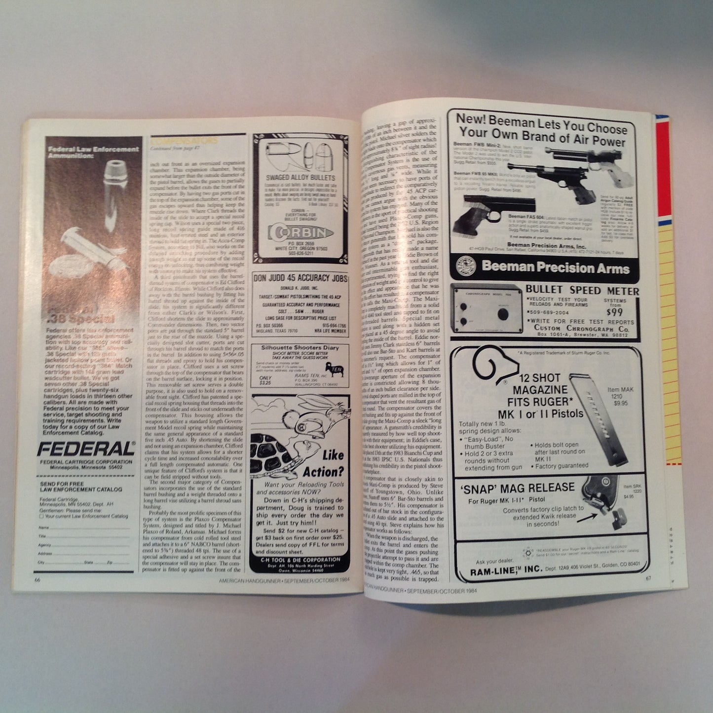 Vintage Sep/Oct 1984 American Handgunner Magazine Nick Pruitt Wins Steel Challenge 1984 Comp Guns Gammon .38 Super Danish Precision: Enter the Agner