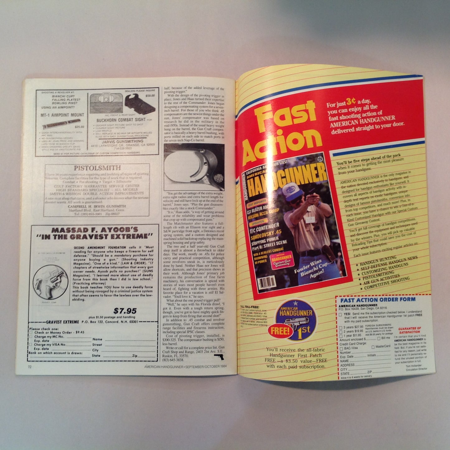 Vintage Sep/Oct 1984 American Handgunner Magazine Nick Pruitt Wins Steel Challenge 1984 Comp Guns Gammon .38 Super Danish Precision: Enter the Agner