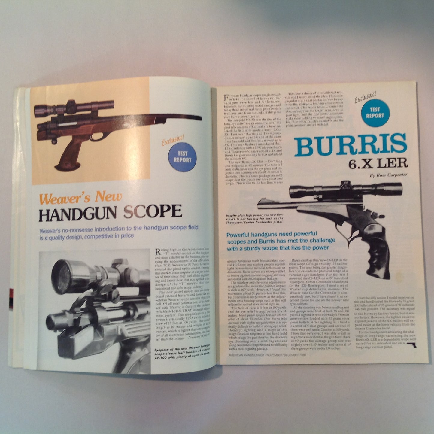 Vintage Nov/Dec 1981 American Handgunner Magazine Weaver Handgun Scope Secret French Handgun Ammo Bianchi Cup Beretta Jetfire