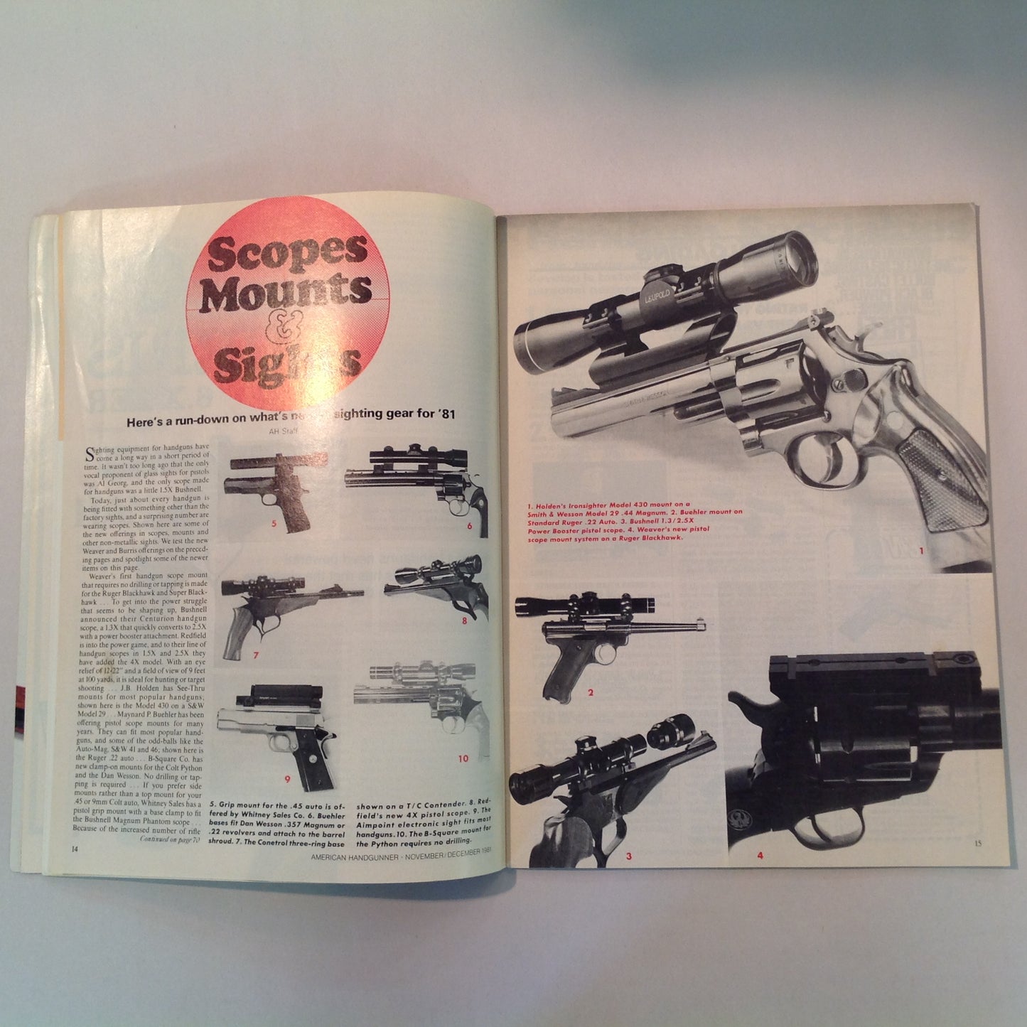 Vintage Nov/Dec 1981 American Handgunner Magazine Weaver Handgun Scope Secret French Handgun Ammo Bianchi Cup Beretta Jetfire