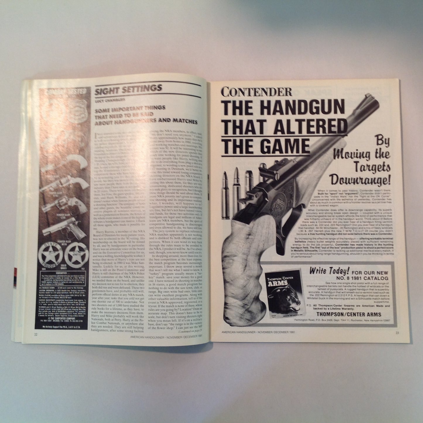 Vintage Nov/Dec 1981 American Handgunner Magazine Weaver Handgun Scope Secret French Handgun Ammo Bianchi Cup Beretta Jetfire