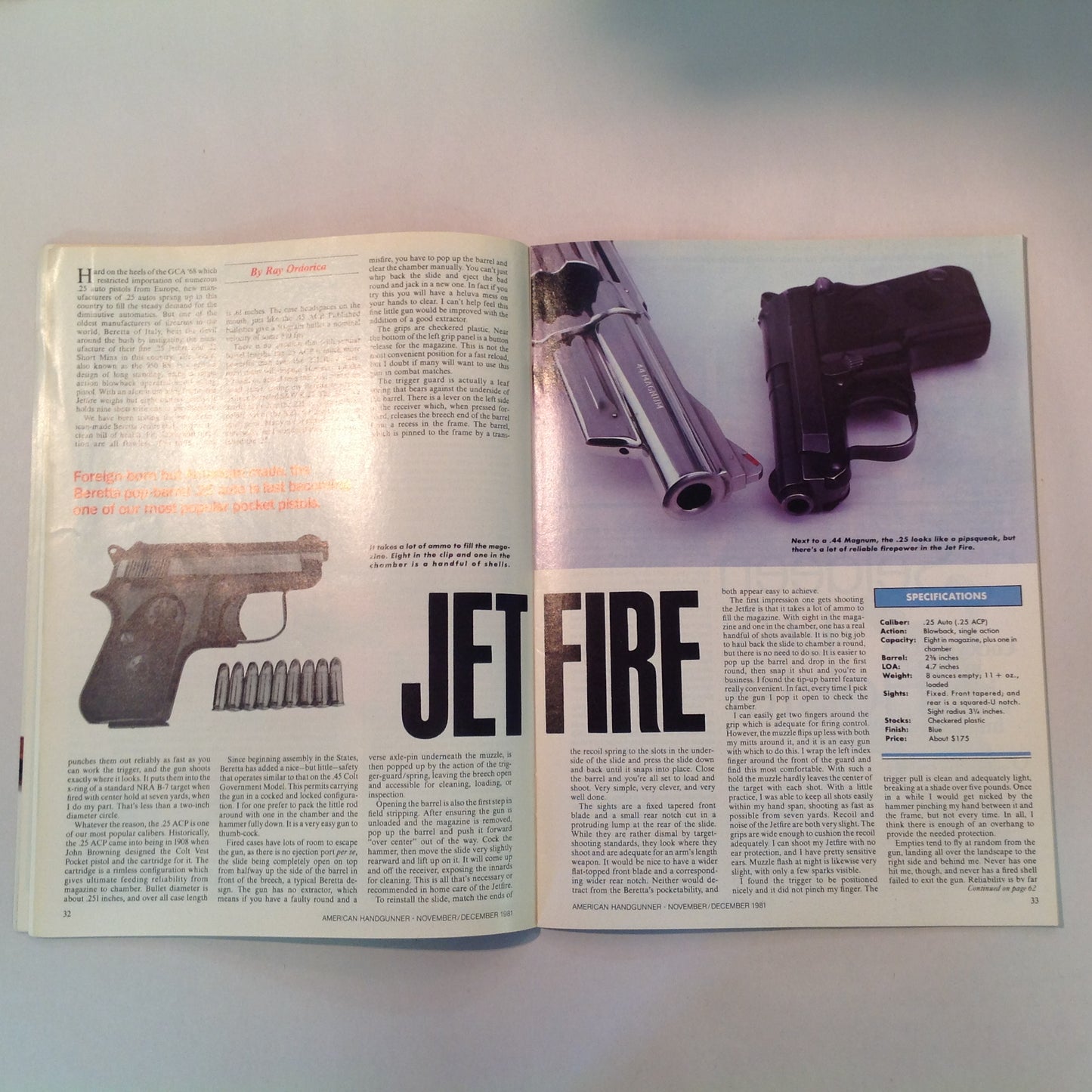 Vintage Nov/Dec 1981 American Handgunner Magazine Weaver Handgun Scope Secret French Handgun Ammo Bianchi Cup Beretta Jetfire