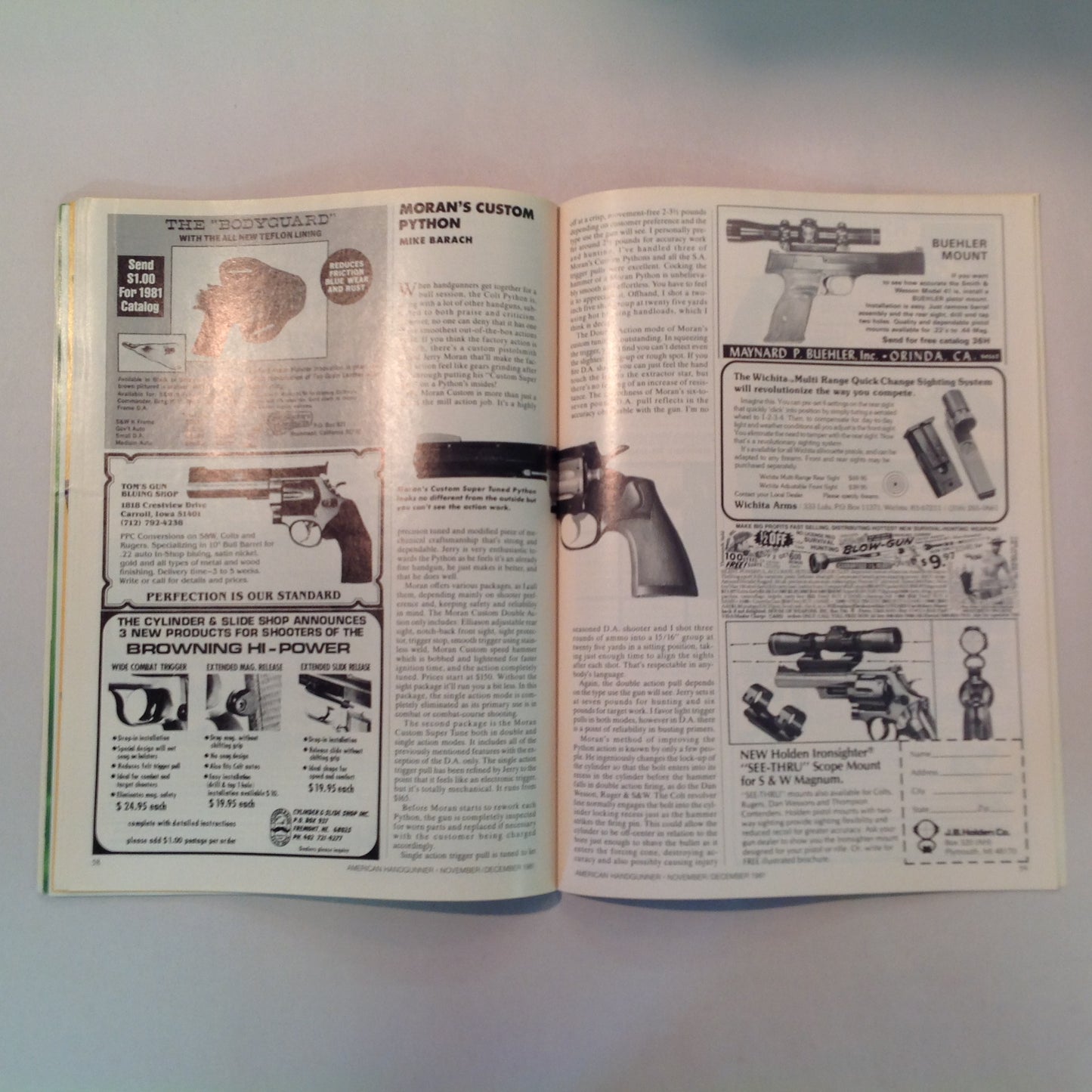 Vintage Nov/Dec 1981 American Handgunner Magazine Weaver Handgun Scope Secret French Handgun Ammo Bianchi Cup Beretta Jetfire