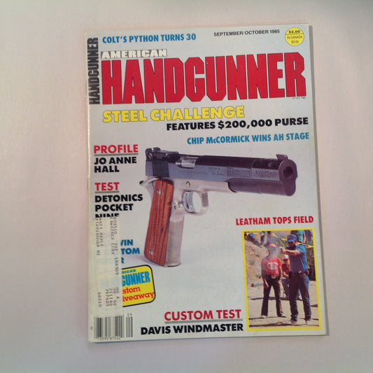 Vintage Sep/Oct 1985 American Handgunner Magazine Steel Challenge Profile Jo Anne Hall Detonics Pocket Nine Davis Windmaster