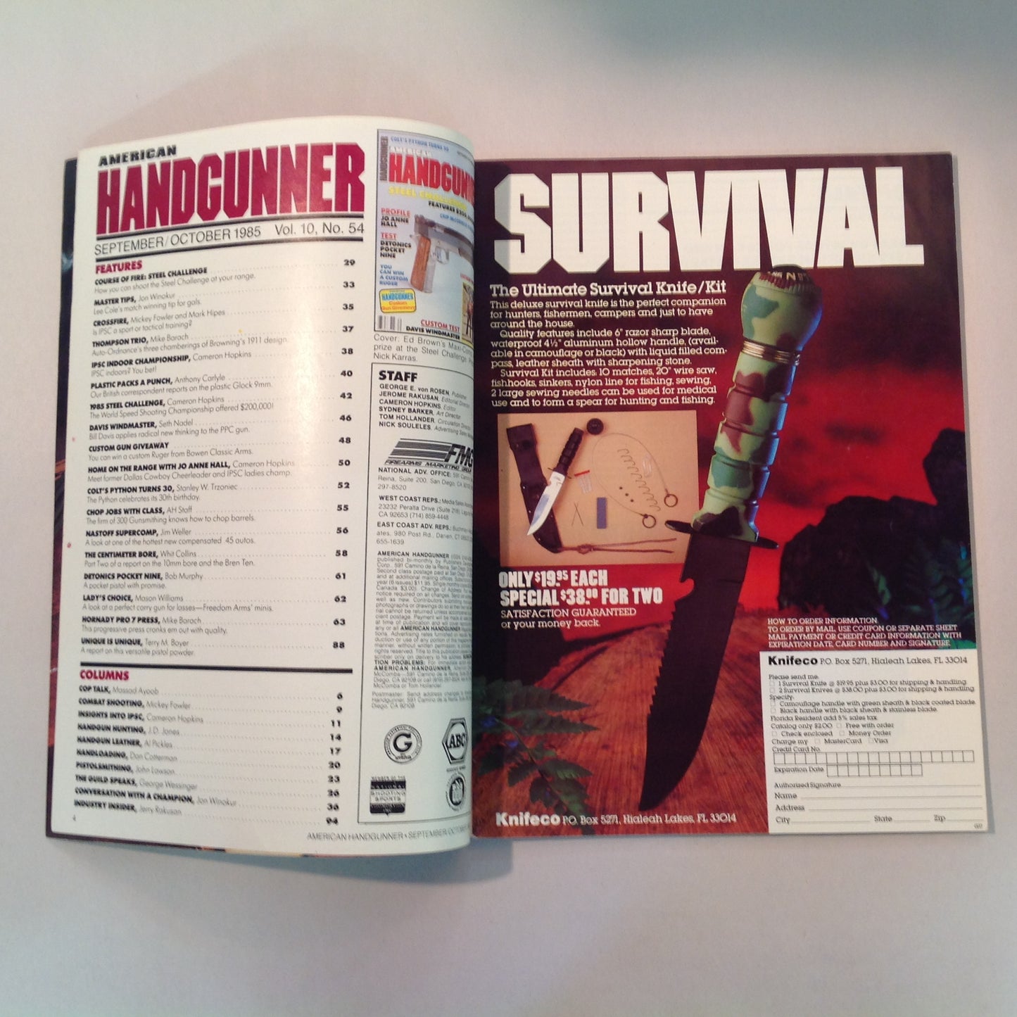 Vintage Sep/Oct 1985 American Handgunner Magazine Steel Challenge Profile Jo Anne Hall Detonics Pocket Nine Davis Windmaster