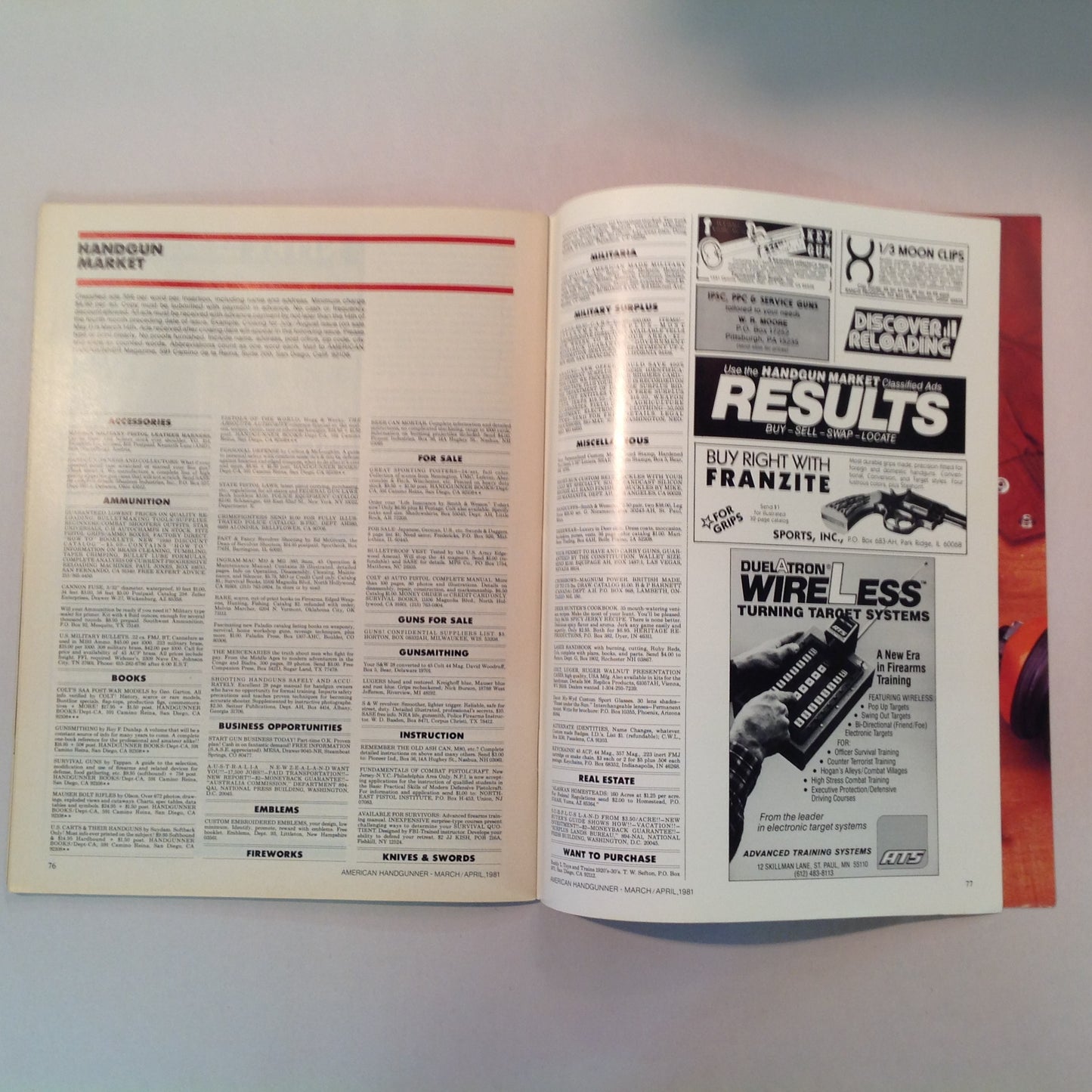 Vintage Mar/Apr 1981 American Handgunner Magazine Handloading Section Gold Medal Pistols Rolling Block Silhouette NRA Scoped Pistol