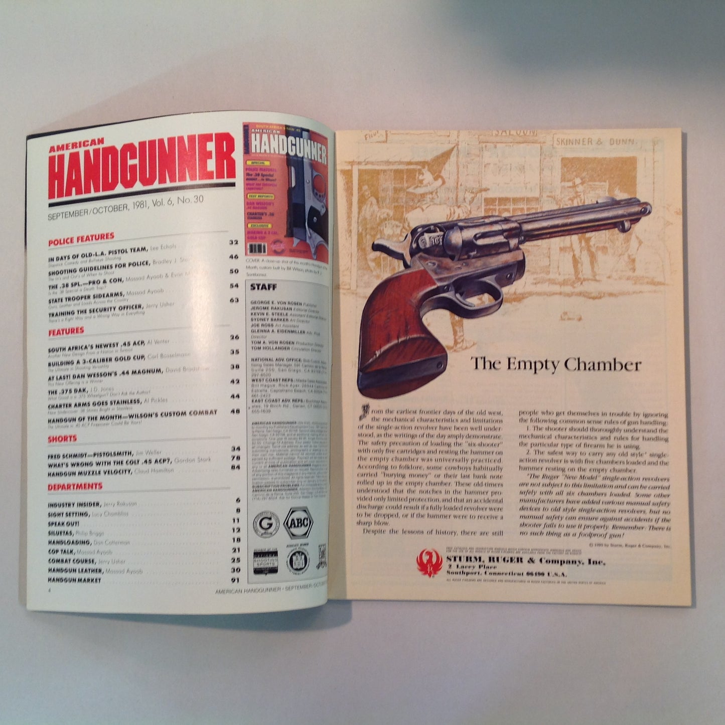 Vintage Sep/Oct 1981 American Handgunner Magazine Police Features Dan Wesson's .44 Magnum Charter's .38