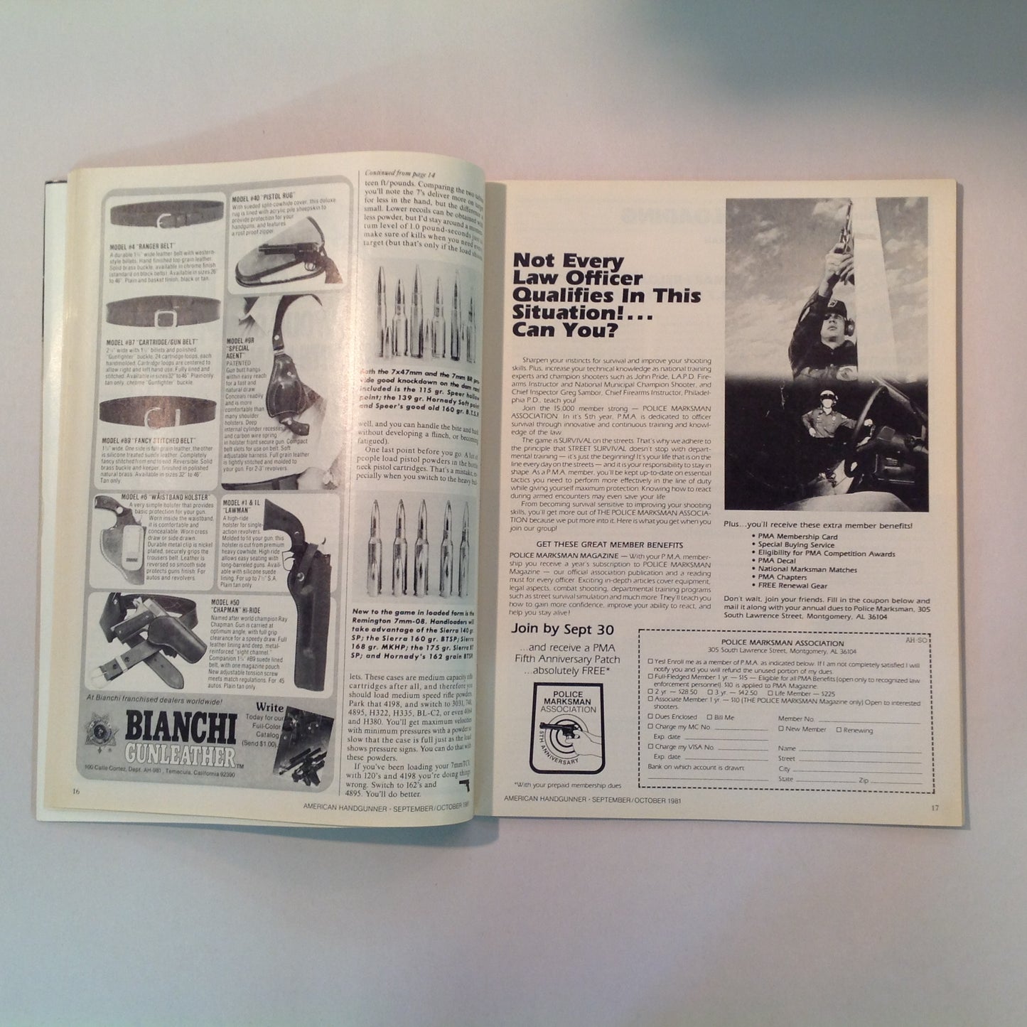 Vintage Sep/Oct 1981 American Handgunner Magazine Police Features Dan Wesson's .44 Magnum Charter's .38