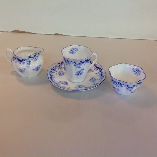 Antique Shelley Heavenly Blue 4 Piece Tea Set Cup Saucer Creamer Sugar Bowl