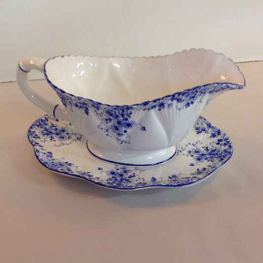 Antique Shelley Dainty Blue 2 Piece Gravy Boat and Platter