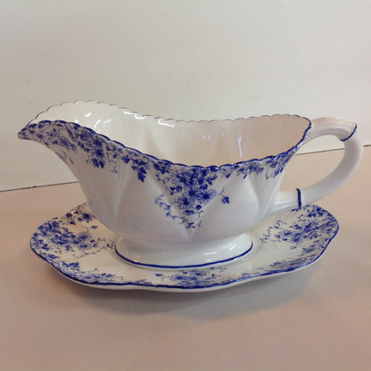 Antique Shelley Dainty Blue 2 Piece Gravy Boat and Platter