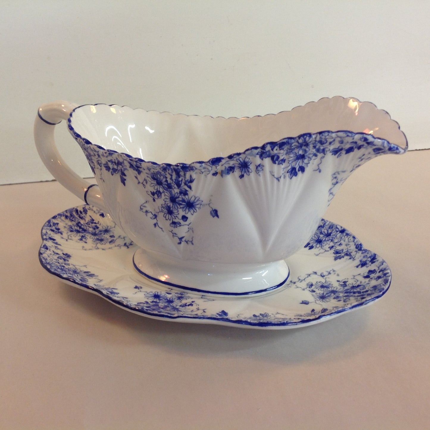 Antique Shelley Dainty Blue 2 Piece Gravy Boat and Platter