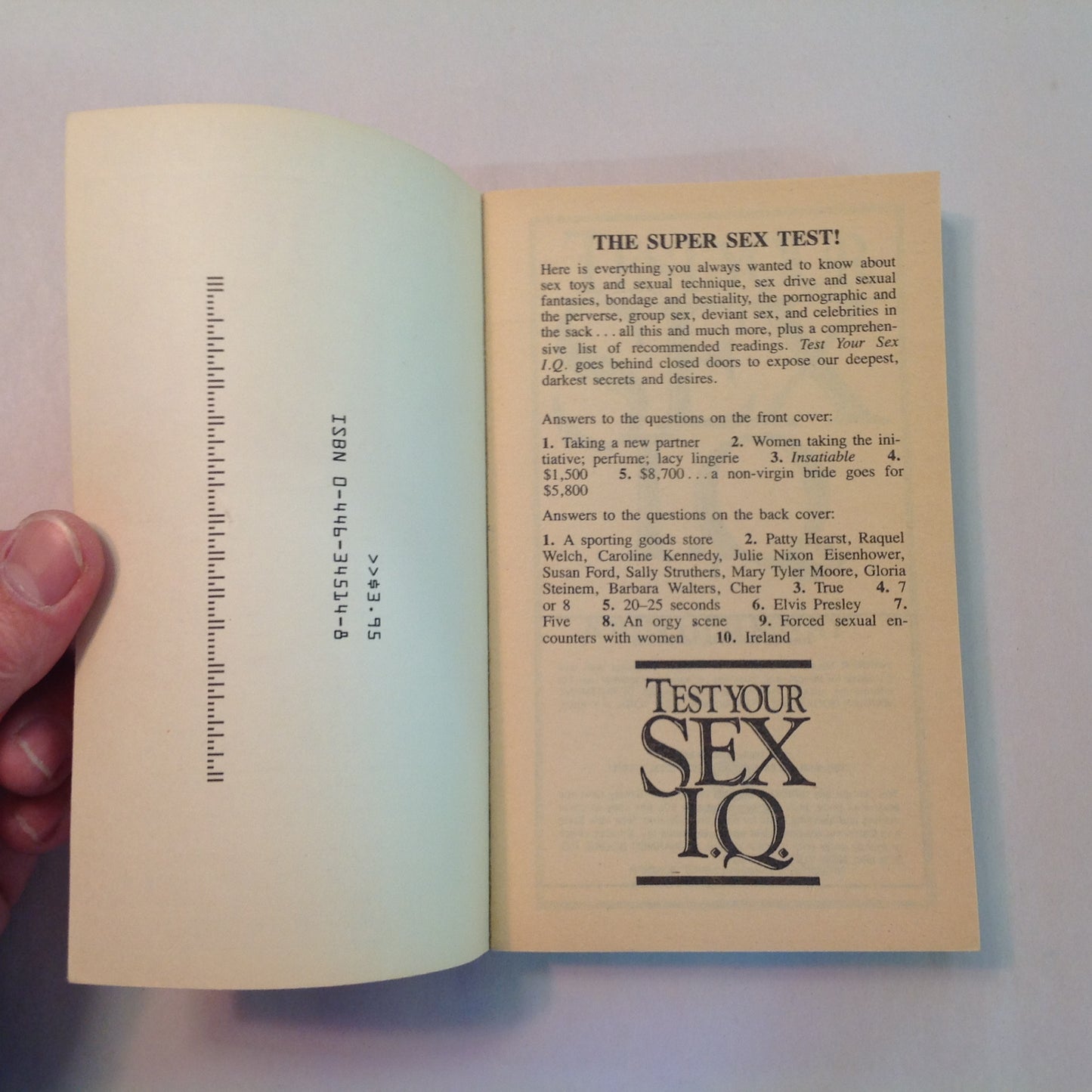 Vintage 1987 Mass Market Paperback Test Your Sex I.Q.: 700 Sexual Questions and Answers John Heidenry First Edition