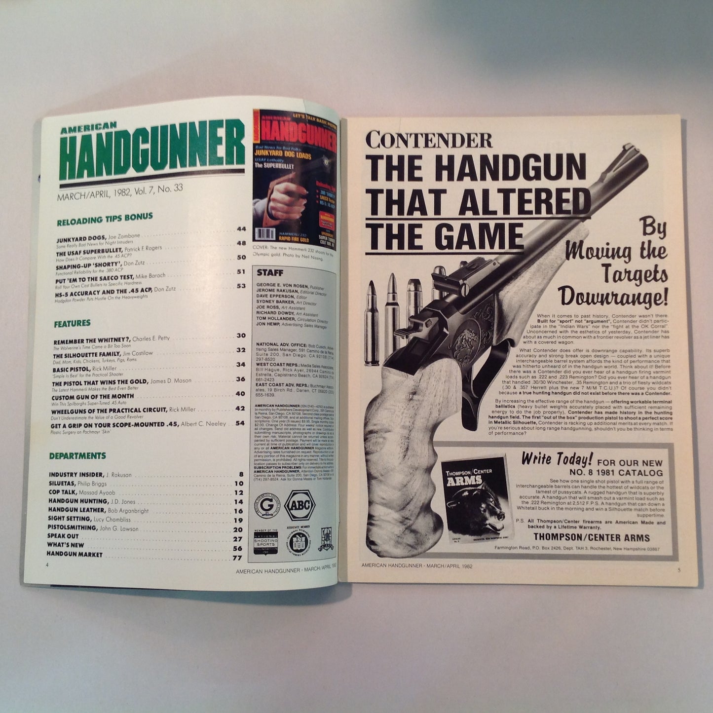 Vintage Mar/Apr 1982 American Handgunner Magazine Junkyard Dog Loads The Superbullet Hammerli 232 Let's Talk Basic Pistol