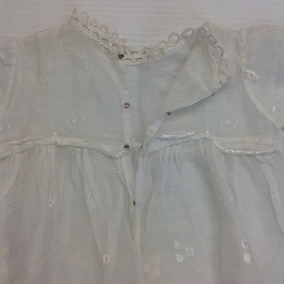 Vintage Infant Sheer White Muslin Floral Embroidered Christening Dress