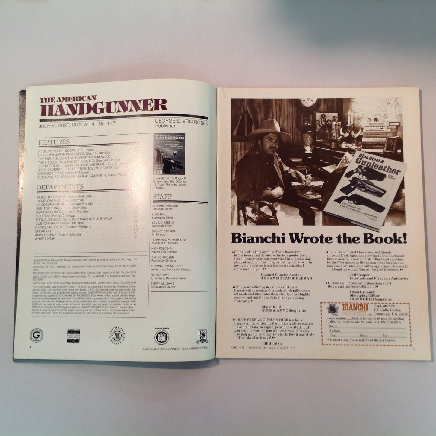 Vintage Jul/Aug 1979 The American Handgunner Magazine .357 NOT For Big Game Bianchi's Blue Steel and Gun Leather Test Reports