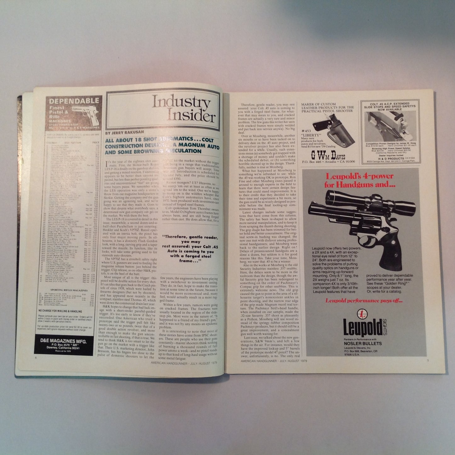 Vintage Jul/Aug 1979 The American Handgunner Magazine .357 NOT For Big Game Bianchi's Blue Steel and Gun Leather Test Reports
