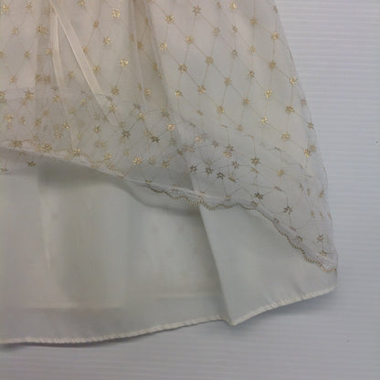 Vintage Child's Dress Cream White Gold Thread Rose Ribbon Belt
